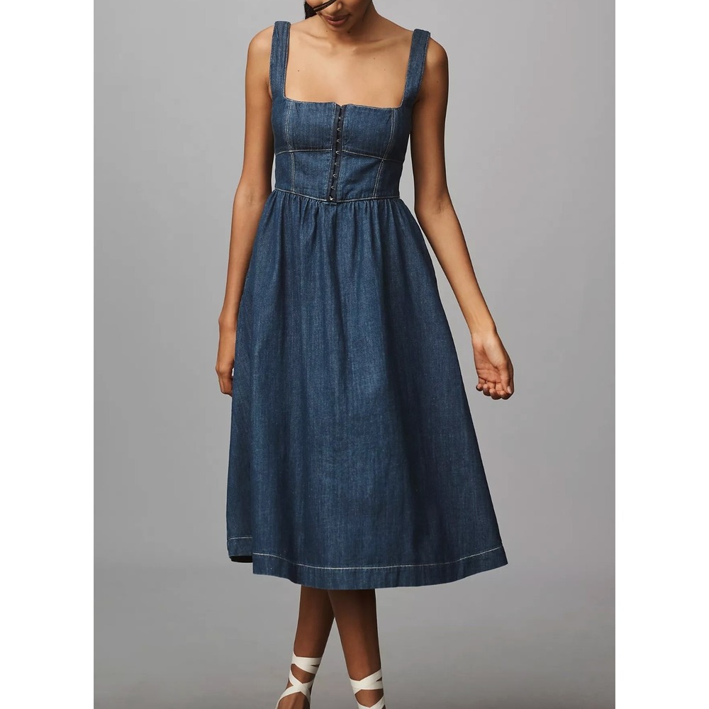 REFORMATION Tagliatelle Denim Midi Dress
